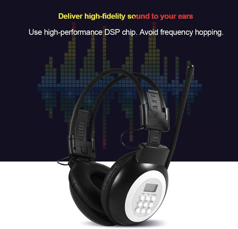 MP3/FM HiFi Headset FM Radio with LCD, Over Ear Foldable Wireless/Wired Headphone Noise-Cancelling