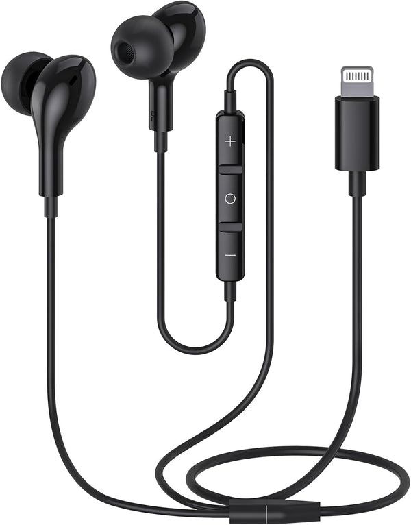 Guguearth Lightning Headphones for iPhone, MFi Certified Magnetic Earbuds with Mic, Compatible with iPhone 14-7 (Black)