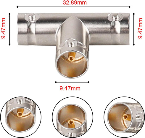2PCS BNC Splitter Adapter, 75 Ohm BNC Female to Dual Female Splitter 1 in 2 Out for SDI HD-SDI CCTV Security System