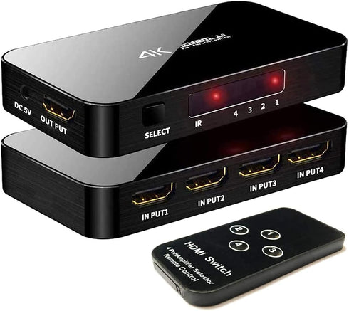 HDMI Switch 4X1, 4K Ultra HD HDMI Switcher, Support HDMI 2.0, 3D, 1080P, 4Kx2k@60Hz (IR Remote Control)