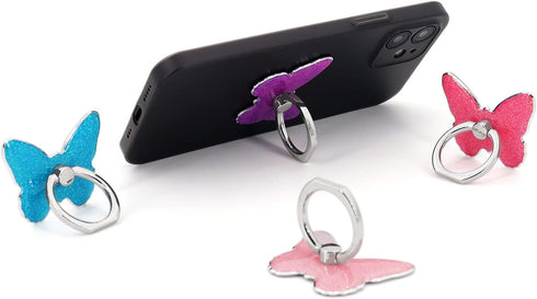 Cell Phone Ring Holder Butterfly Finger Ring Grip Stand 360° Rotation 180° Flip Universal Kickstand Compatible with All Smartphones (Pink)