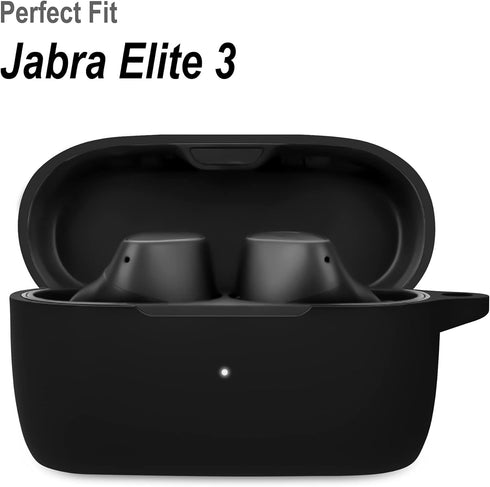 Geiomoo Silicone Carrying Case for Jabra Elite 4, 3, 2, Portable Scratch Shock Resistant Cover with Carabiner, Black