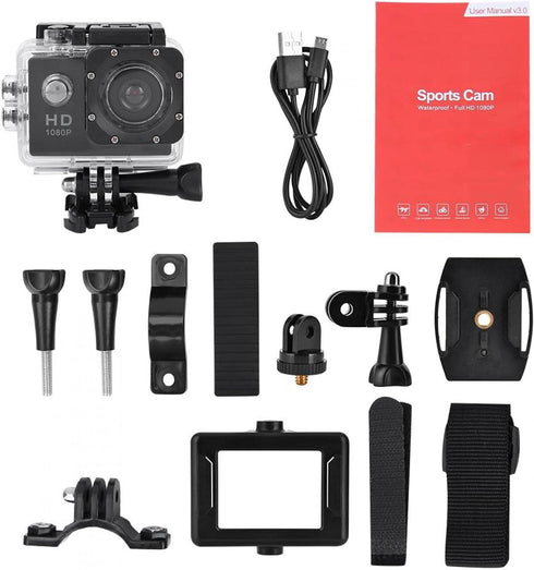 Action Camera 1080P 12MP Sports Camera, Full HD 2.0 Inch TFT LCD Screen with 30m Waterproof for Outdoor Sport/Vlog