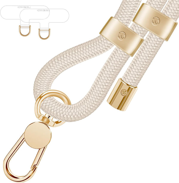 UKON Cell Phone Lanyard with Premium Metal Buckle, Crossbody and Wrist Strap with 2 X Phone Patch (Beige)