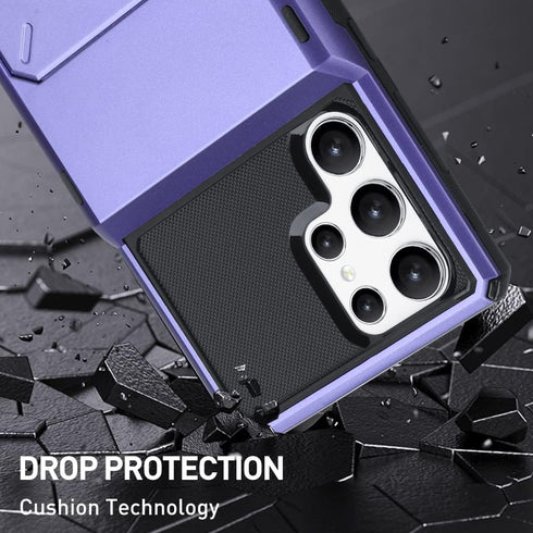 Samsung Galaxy S22 Ultra Wallet Case, Purple Shockproof Cover with 4-Card Holder Slot, Heavy Duty Protection