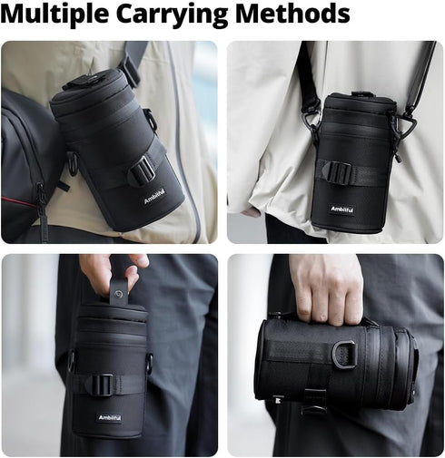 80 135 mm (3.15 5.31 AMBITFUL Thick Camera Lens Pouch Case, Water/Dust/Shock Protection Lens Pouch for DSLR Camera Lens