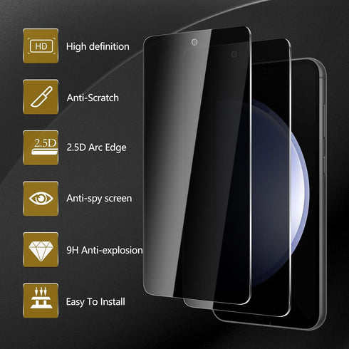 3 Pack Privacy Screen Protector for Samsung Galaxy S23 FE with Camera Lens Protector, Anti-Scratch