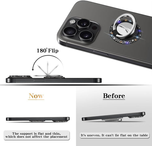 Bling Crystal Rhinestone Cell Phone Ring Holder Grip, 360° Rotation Ultrathin Finger Stand Compatible with iPhone
