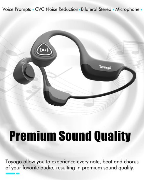 Tayogo Bone Conduction Headphones, Wireless Bluetooth Bone Conducting Earbuds, Open Ear Headset with Mic, for Running, Cycling, Yoga-Grey