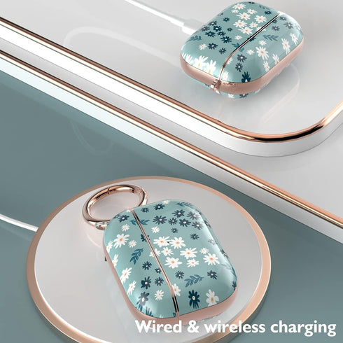 TATOFY Stylish Case Cover for AirPods Pro 2019, Flower Patterns Protective Hard Case for Women Girls with Clip (Cyan)