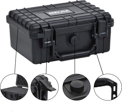 MEIJIA Portable IP67 Waterproof Hard Case - Elegant Black Camera Case with Customizable Fit Foam Insert
