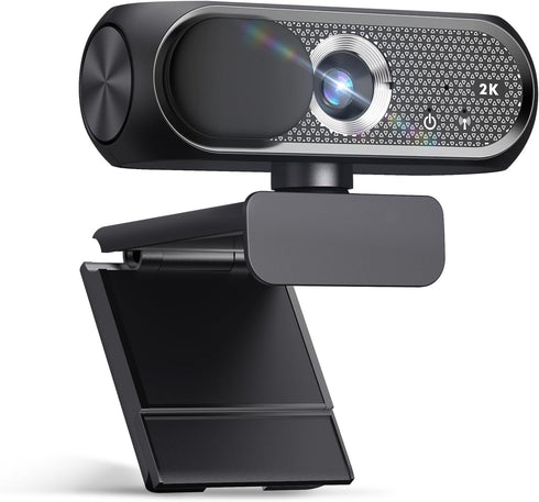 Shcngqio 2K Webcam with Microphone, Privacy Cover, Wide-Angle Lens, Auto Light Correction, Plug