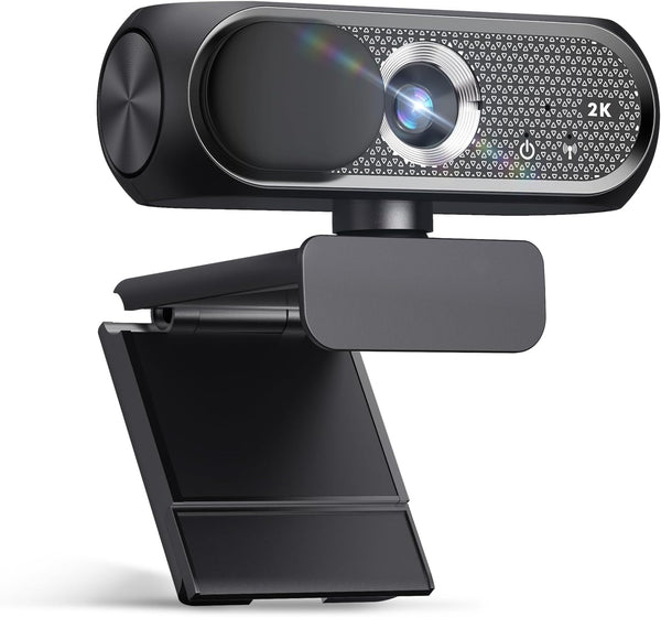 Shcngqio 2K Webcam with Microphone, Privacy Cover, Wide-Angle Lens, Auto Light Correction, Plug