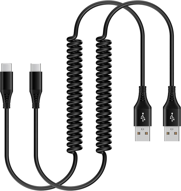 Retractable Auto Type C Cord Fast Charging 2Pack 5ft Spring USB C Cable for Car for iPhone 15 Pro Max, 15 Plus, 15+, 15