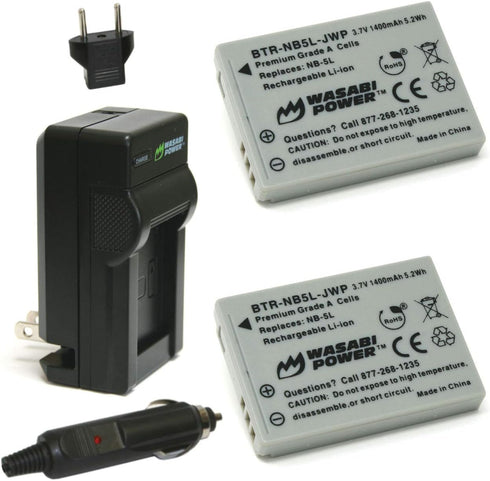 Wasabi Power Battery and Charger (2-Pack) for Canon NB-5L, PowerShot S100, S110, SD700 IS, SD790 IS