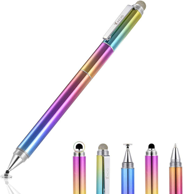 Capacitive Stylus Pen, 4-in-1 High Sensitivity Touch Screen Stylus with Clear Disc Tip, Black Rubber & Mesh Fiber Tip