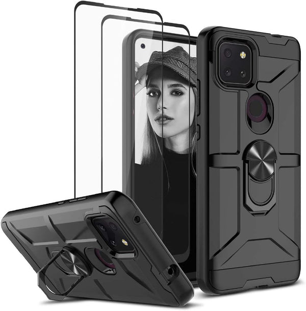 Jeylly for TCL Revvl 5G Case with 2 Pack Tempered Glass Screen Protector, Shockproof Protective Cover, Black