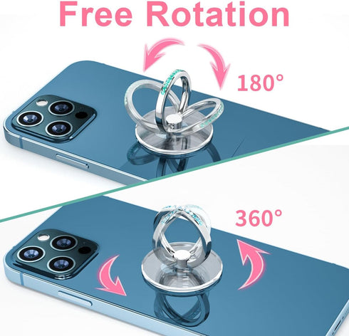 Transparent Phone Ring Holder 4 Pcs, Clear Cell Phone Ring Holder with Diamond, 360° Rotation Compatible with Most