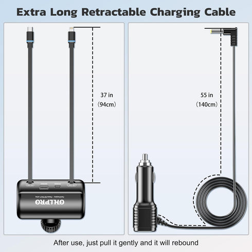 OHLPRO Multi-Car Retractable Backseat Charging Station, 110W Fast Car Charger Adapter for All Phones,