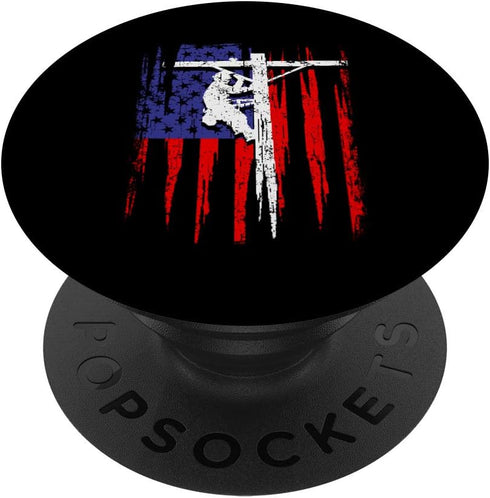 American Flag Linemen Electric Pole Lineman Tower Climber PopSockets PopGrip - Swappable Grip for Phones & Tablets