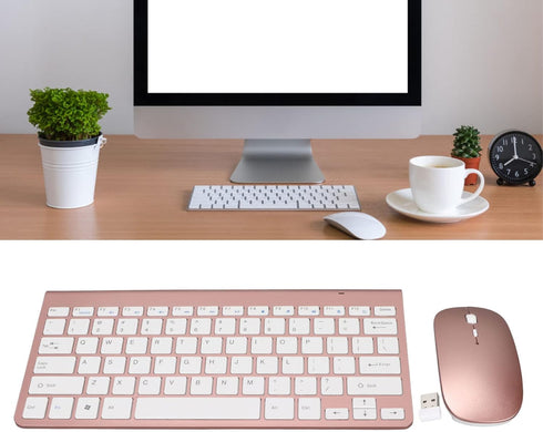 Keyboard Mouse Set, 2.4G, 78 Keys, USB Thin Etched Keycaps, Mute, Ergonomic Design, QWERTY for PC, Laptop (Rose Gold)