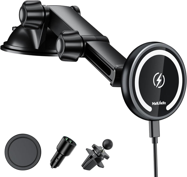 MAGJIEYX for Magnetic Magsafe Car Mount Charger, Wireless Car Charger with QC3.0 Adapter(38W
