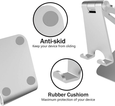 Cell Phone Tablet Stand Adjustable Multi-Angle Aluminum Non-Slip Dock Holder, Foldable Portable Desktop Organizer
