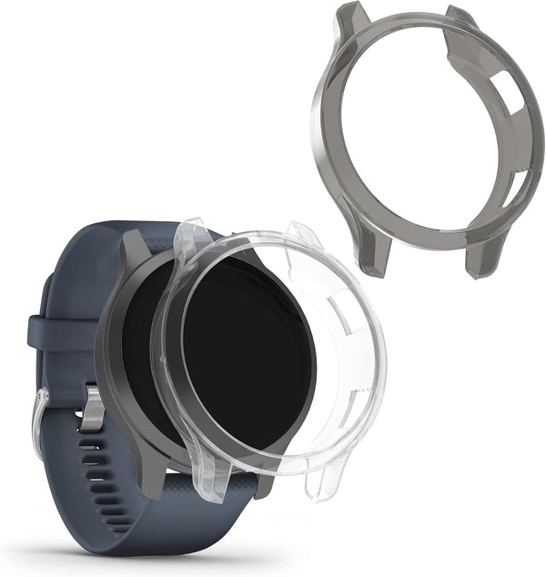 kwmobile Clear Silicone Frame Cover Compatible with Garmin Venu 2 (2-Pack) - Black/Transparent