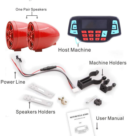 Motorcycle Audio Bluetooth Handfree System, FM Radio Stereo, Amplifier Speaker for UTV, ATV, USB Audio