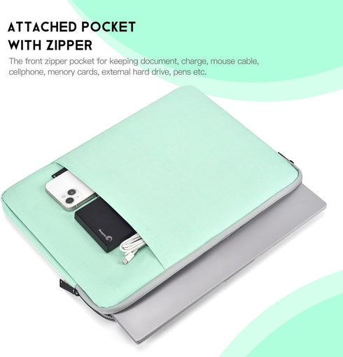 Mint Green Laptop Sleeve Case 15.6 16 Inch, Water-Resistant Shockproof Carrying Cover with Accessory Pocket for HP,