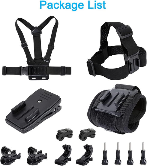 Accessories Kit for GoPro Hero 9, Insta360 One X4/X3/X2/X, Quick Release Head Strap, Chest Mount, 360 Wrist Strap