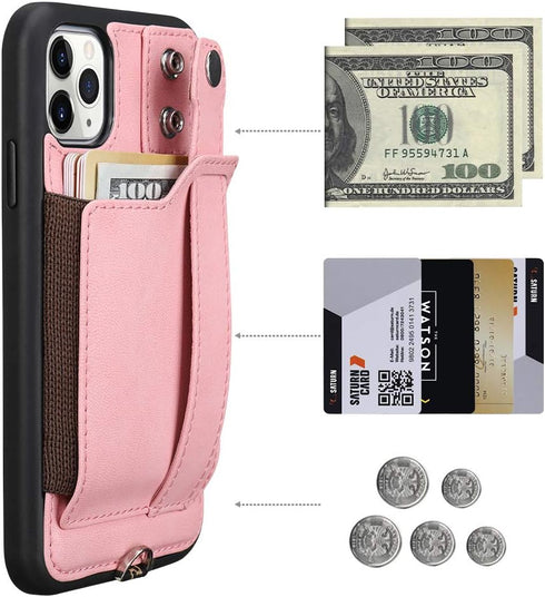 TOOVREN Phone Cover for iPhone 11 Pro Max, Wallet Case with Card Holder, PU Leather Kickstand, Pink