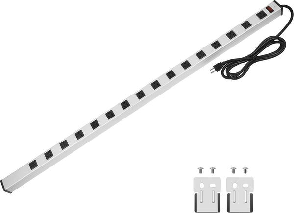 Long Heavy Duty Power Strip, 16 Outlet Metal Power Strip with 6FT Cord, 15A, 125V