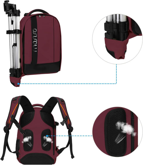 MOSISO Wine Red Camera Backpack, DSLR/SLR/Mirrorless Case with Padded Shockproof Inserts & Tripod Holder for Canon,