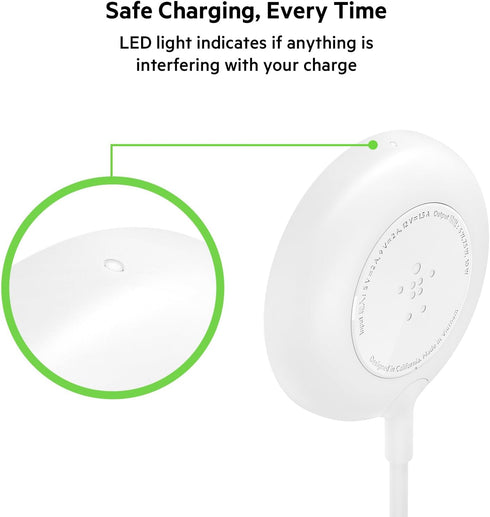 Belkin Magnetic Wireless Charger (Power Supply Not Included) with 2M (6ft) Extra-Long Cable Qi Charging Pad for iPhone