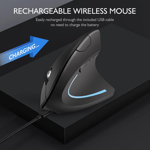 Ergonomic Wireless Mouse, Bluetooth Vertical Mouse with Three-mode Connection: BT5.0+USB A+USB C, Rechargeable, Black