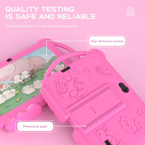 Kids 7 Inch Tablet for Android 12, Toddler Tablets with Protective Cover, 32GB+4GB WiFi Bluetooth Dual Camera