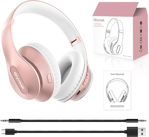 Wireless Bluetooth Headphones Over Ear, 65H Playtime HiFi Stereo Headset with Microphone, Foldable Bluetooth V5.3, Rose
