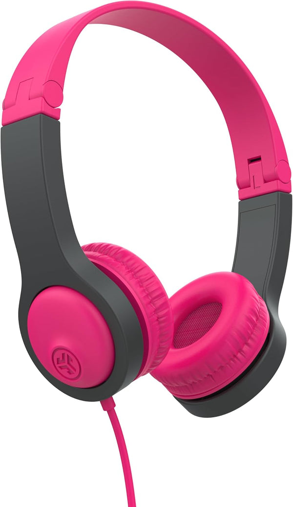 JLab JBuddies Folding Kids Wired Headphones Gen 2, Pink/Grey, Toddler Headphones, Noise Isolation, Volume Limiting