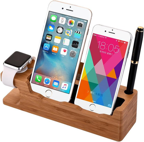 MOOZO Bamboo Wood Desktop Charging Dock Station Charger Holder for iPhone 16 15 14 13 12 11 Pro Max Apple Watch
