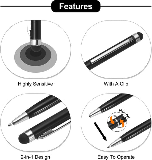 MECCANIXITY 6pcs Metal Stylus Pen, 2 in 1 Universal Retractable Ink Pen with Stylus Tips for Touch Screen Devices