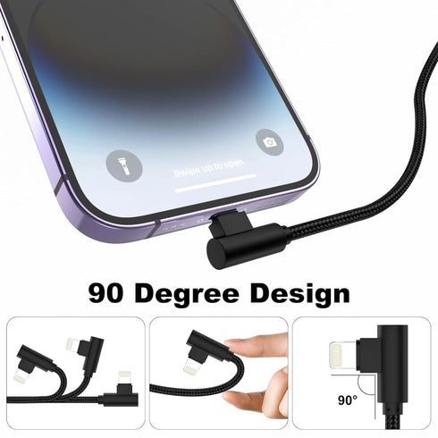 Lightning Cable 1ft 90 Degree 2 Pack MFi Certified Elbow Short iPhone Charger Right Angle Fast Charging Cable (Black, 1