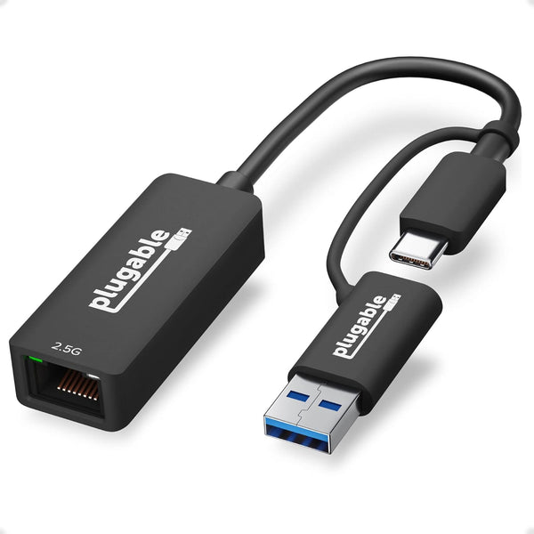 Plugable 2.5GB USB Ethernet Adapter for Laptop, 2-in-1 USB-C and USB Compatible, RJ45 2.5 Gigabit LAN
