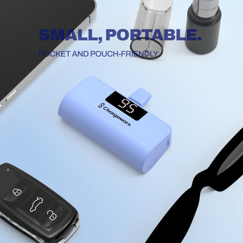 Portable Power Bank with Built-in USB-C Connector, 5,000mAh Portable Charger, LCD Screen for Battery Display, Fast