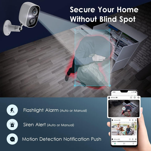 Security Camera Wireless Outdoor - 2-Way Talk Battery Powered Wi-Fi Cameras, 1080P Night Vision, IP65 Weatherproof