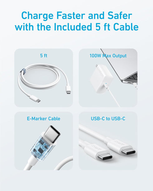 Anker 100W 5FT MacBook Pro Charger, Compact and Foldable USB C Charger for MacBook Air, Samsung Galaxy, iPad Pro