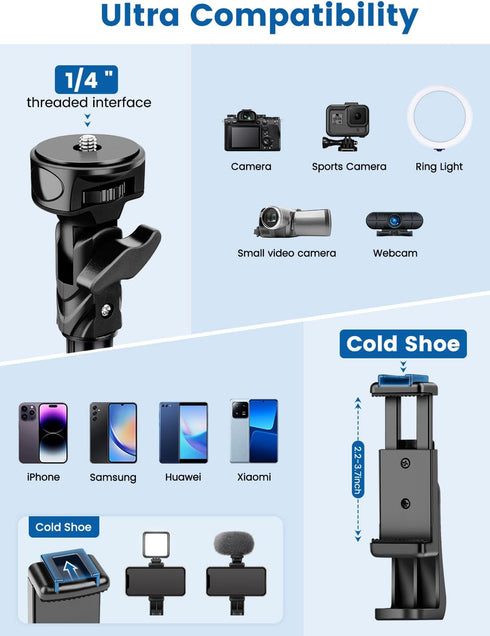 Victiv 72" Phone Tripod, Camera Stand Tripod with Remote and Phone Holder, Stable & Adjustable Tall, Suit