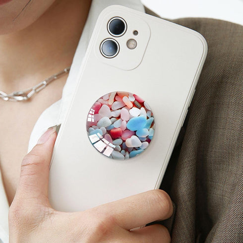 Translucent Clear Phone Grip with Expanding Kickstand, Collapsible Stand for Smartphones in Pink Blue White