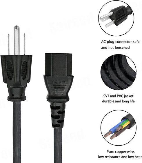 8ft Power Cord Replacement for Proscan 32LC30S57, 32 inch LCD HD TV Monitor 3 Prong Power Cord C13