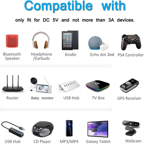 DC 5V Power Supply, 5 Volts 3Amps AC DC Power Adapter, USB C Charger for 5Vdc Devices, iPhone Charger, Massager Gun